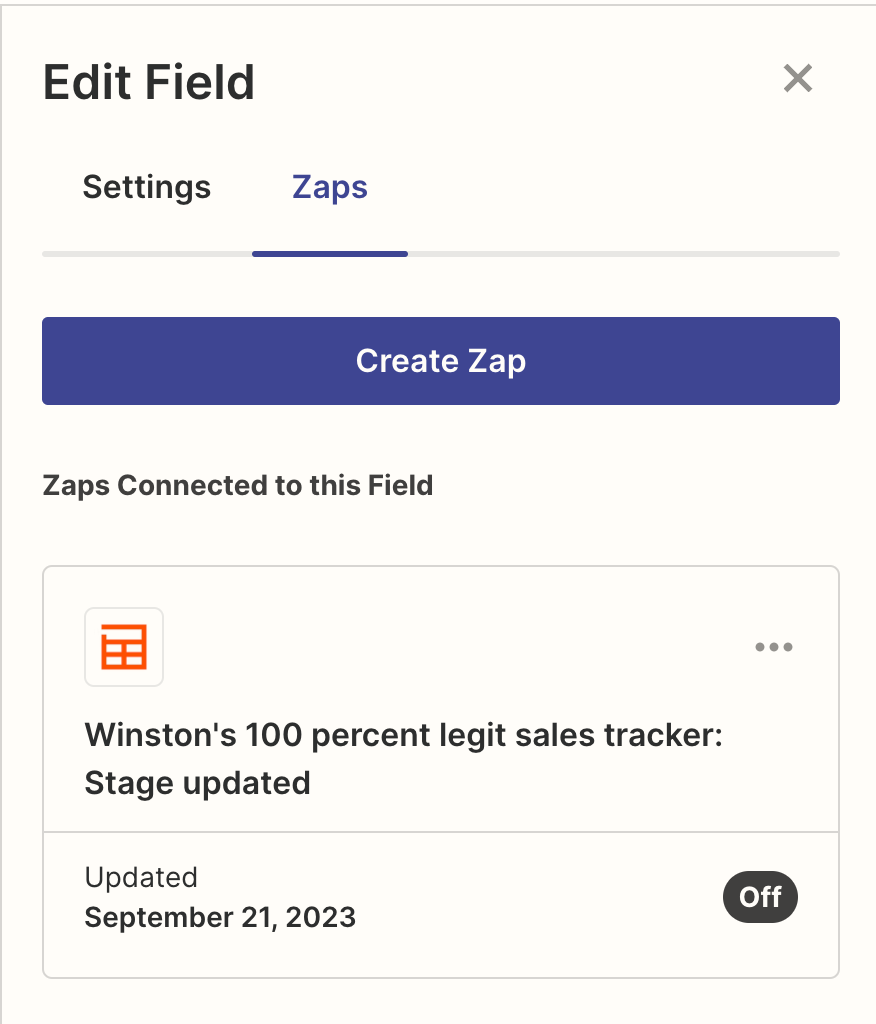 Field Settings will show Zaps connected to the specified field.