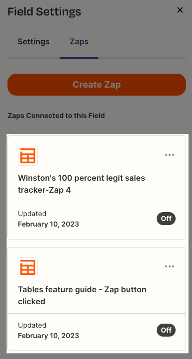 Field Settings will show Zaps connected to the specified field.