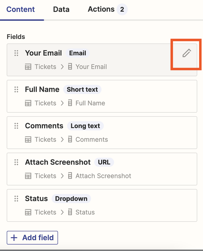 Screenshot of pencil icon in form fields