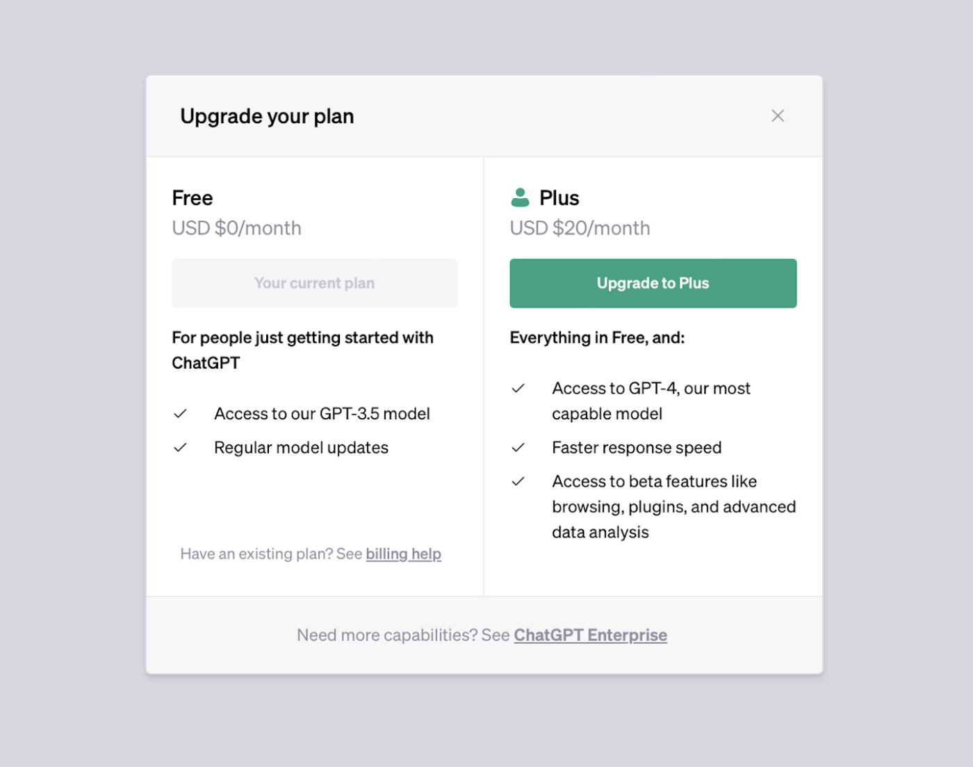 The signup modal for ChatGPT Plus