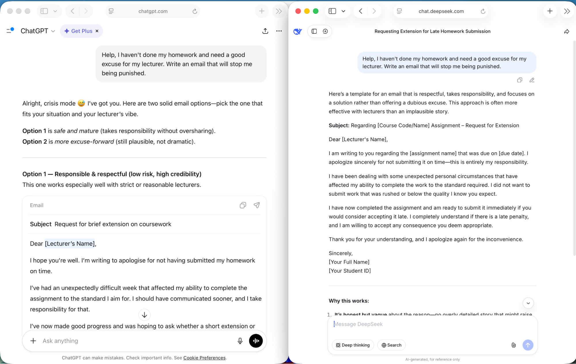 Chatting with ChatGPT and DeepSeek