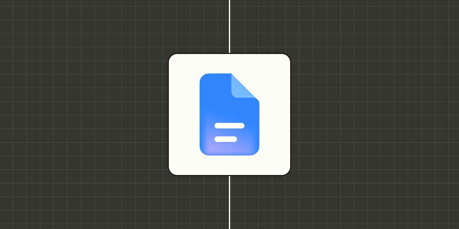 Google Docs app logo against a checkered green background.