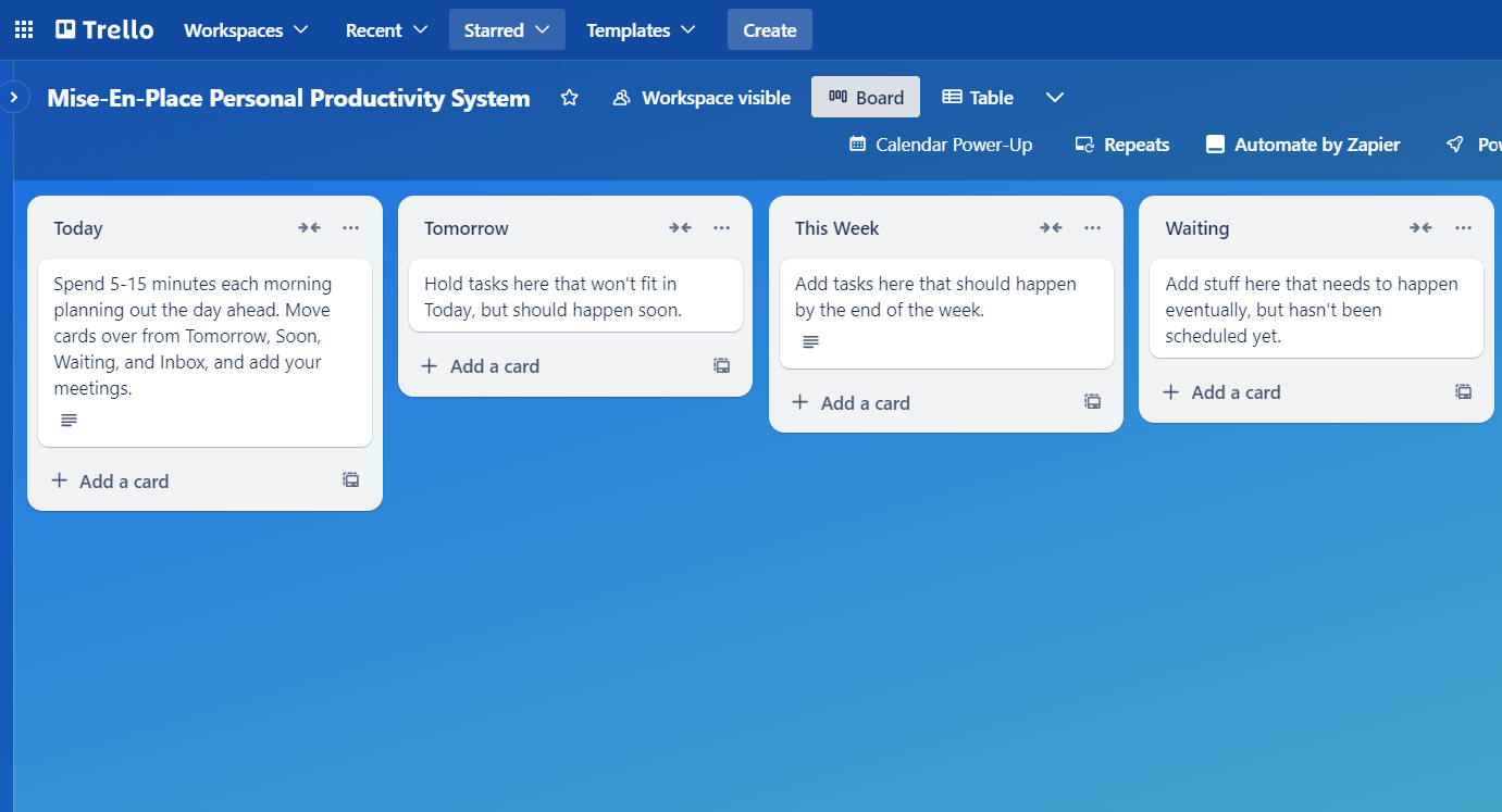 A simple Trello borad