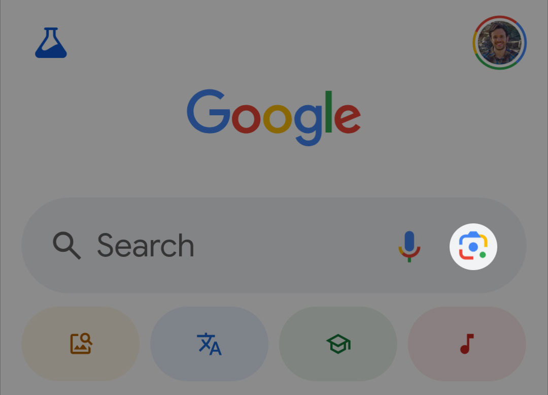 The Google Lens icon on the Google app