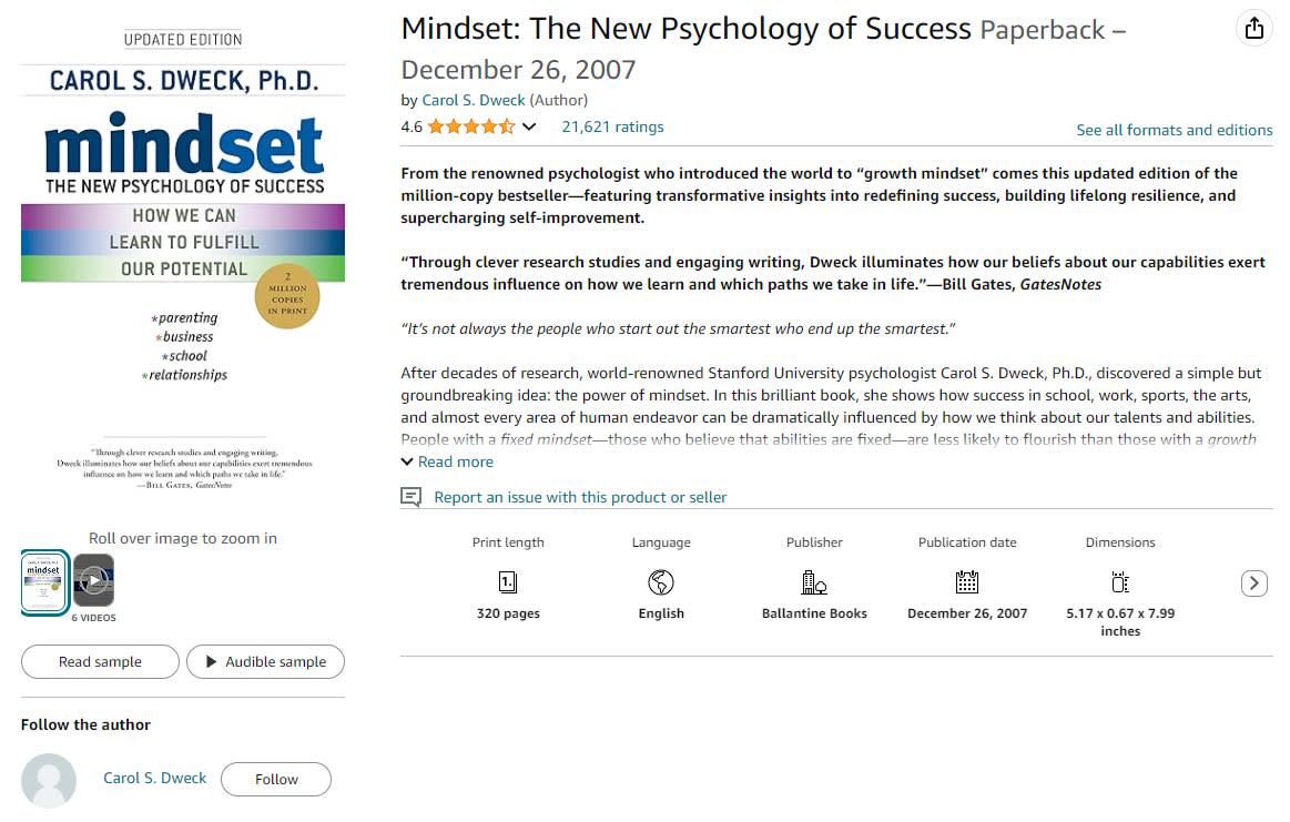 The Amazon page for Mindset