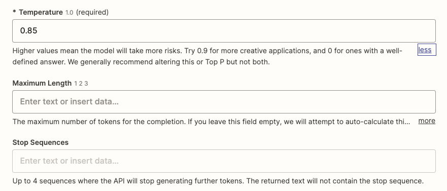 Adjust the temperature, maximum length, and add stop sequences to customize your prompt.