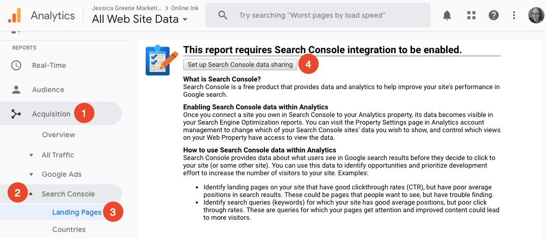 link google analytics and google search console