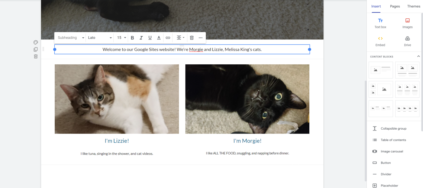 Adding text and media to Google Sites