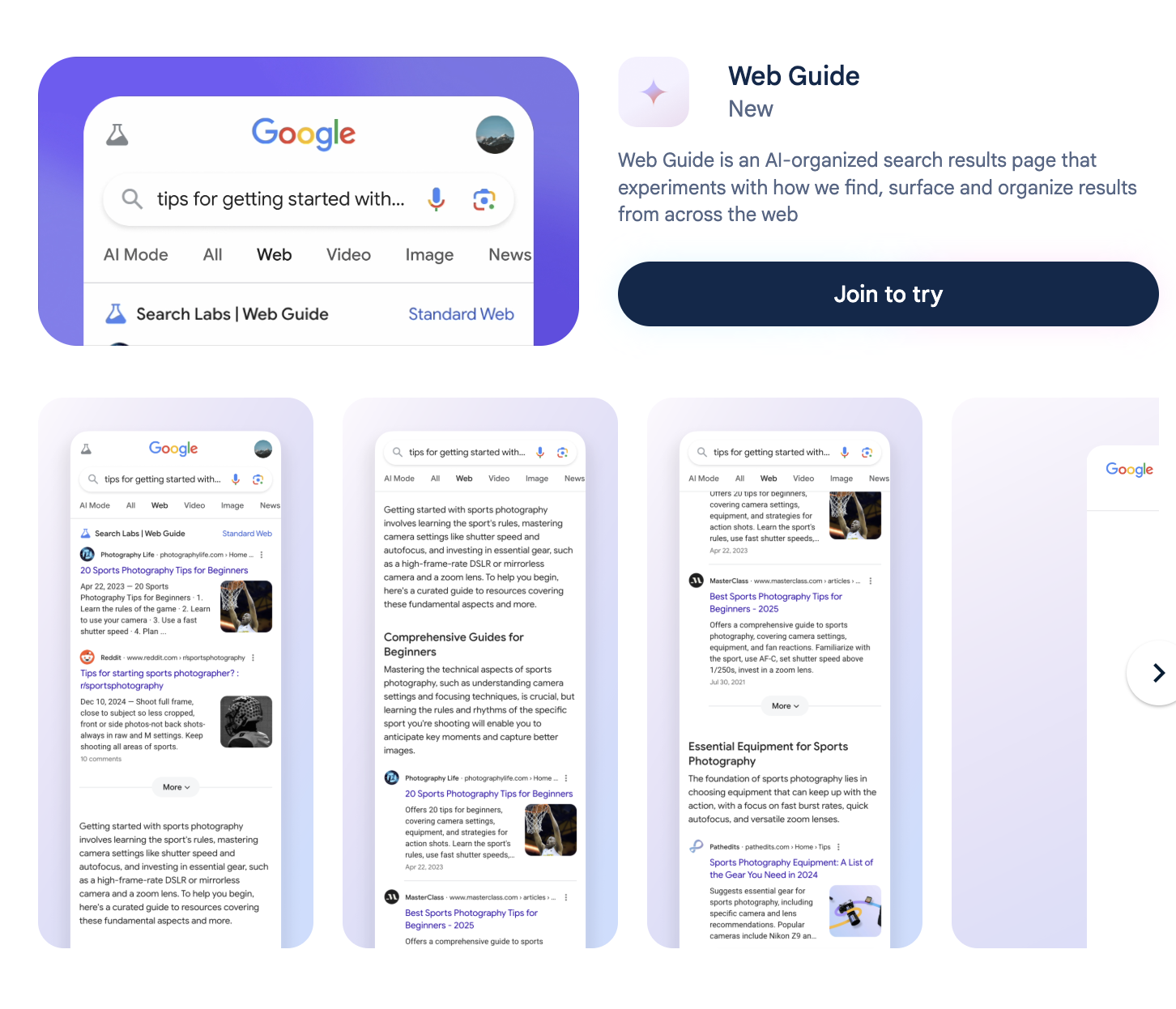 Activating Web Guide in Google Search Labs