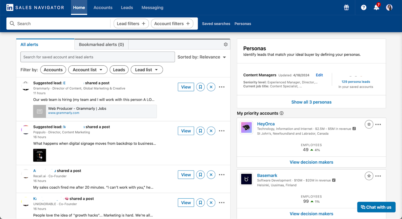 LinkedIn Sales Navigator dashboard. 
