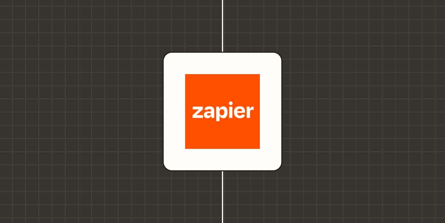 A hero image of the orange Zapier logo against a dark green background