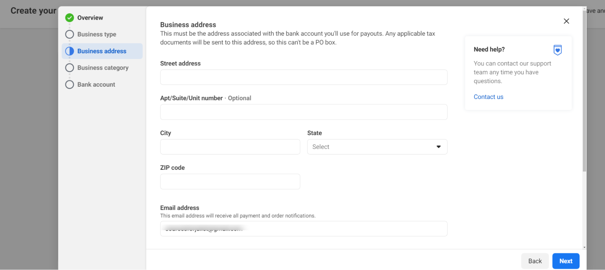 Providing a business address for your Facebook shop