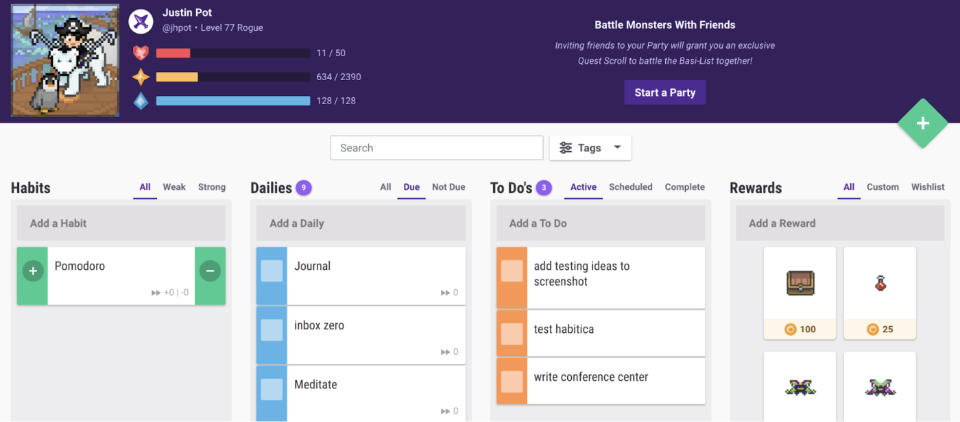 Habitica, our pick for the best to-do list app for making doing things fun