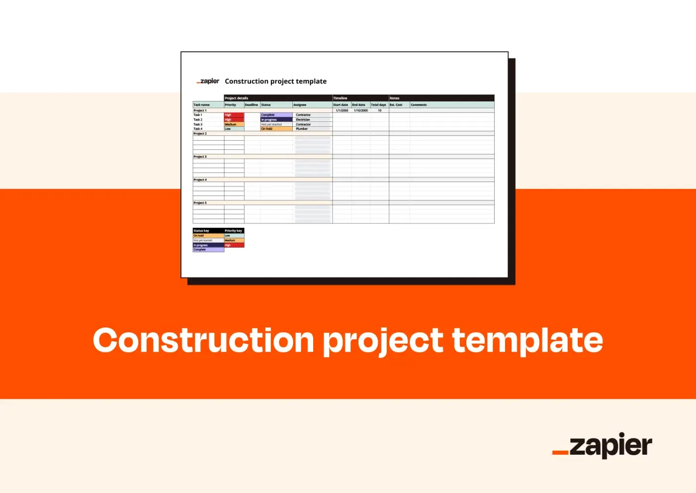 Mockup showcasing Zapier's construction project template