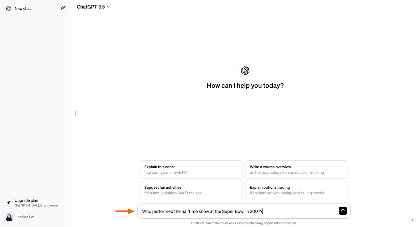 Text prompt in the message bar of the ChatGPT home page.
