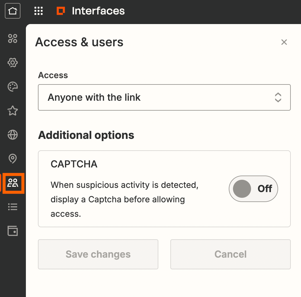 Screenshot of users and access