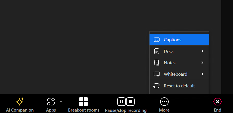 Screenshot of captions option