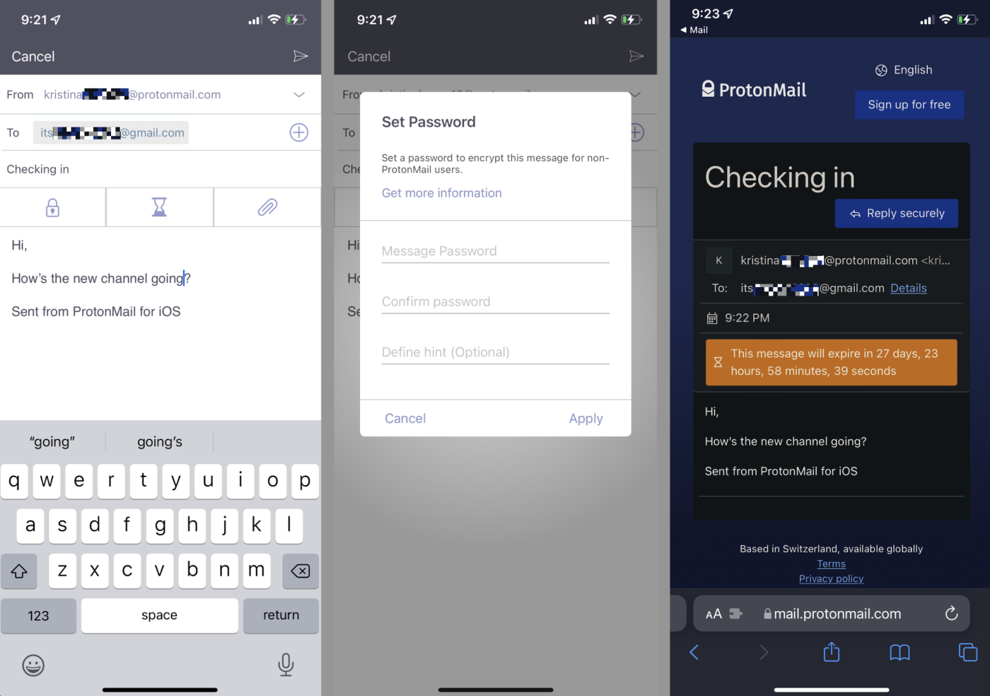 A screenshot of ProtonMail, our pick for the best iPhone email app for security and privacy