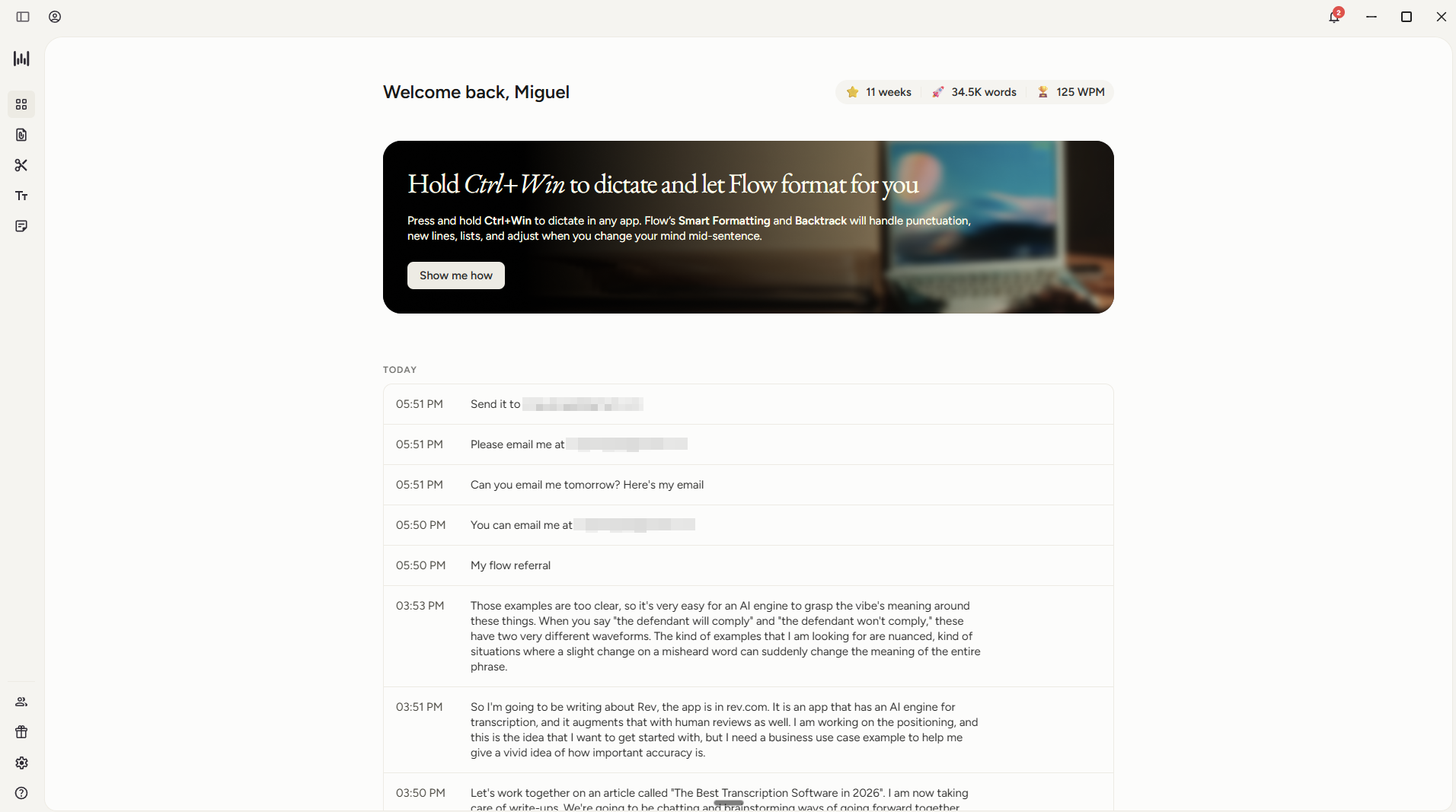 Wispr Flow, our pick for the best transcription app for voice typing