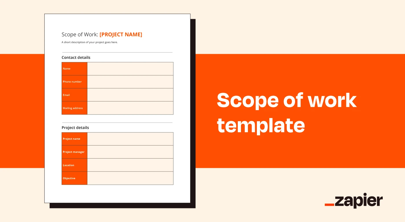 Screenshot of scope of work template