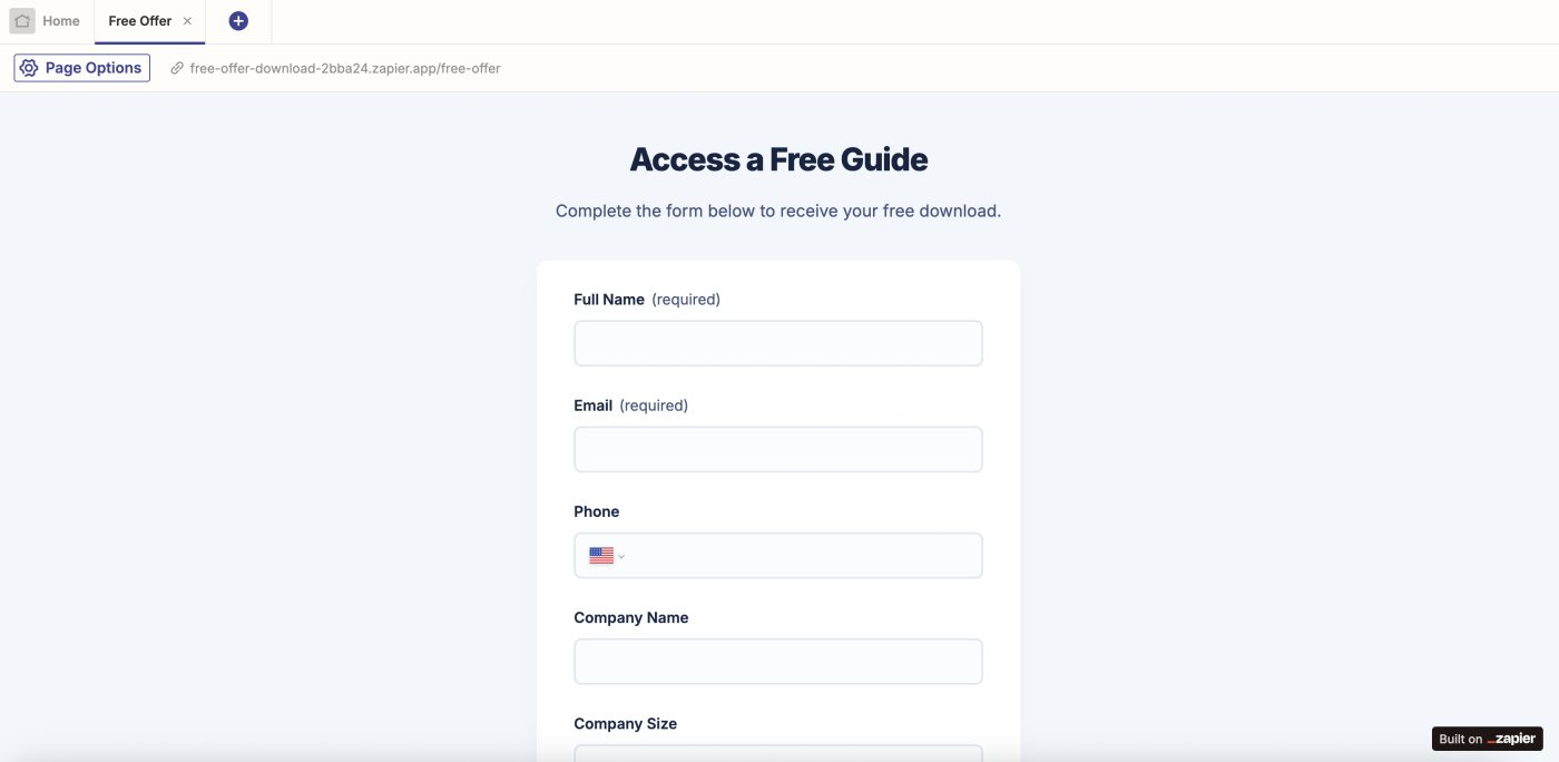 Screenshot of free access guide