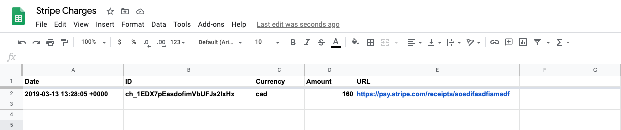 Once you run a test, a row will be added to your Sheet using the sample data from your Zap.