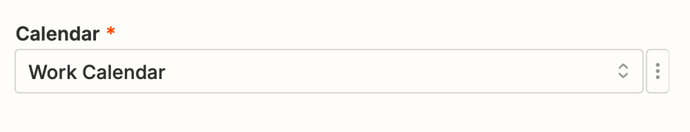 A Google Calendar field with "Work Calendar" selected from the dropdown.