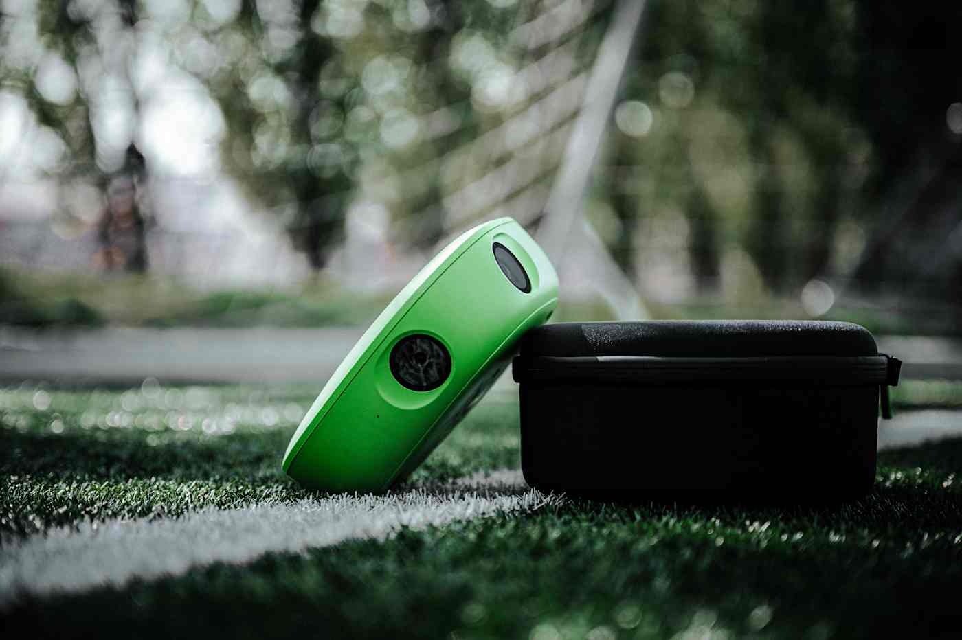 A Veo camera on a soccer field.