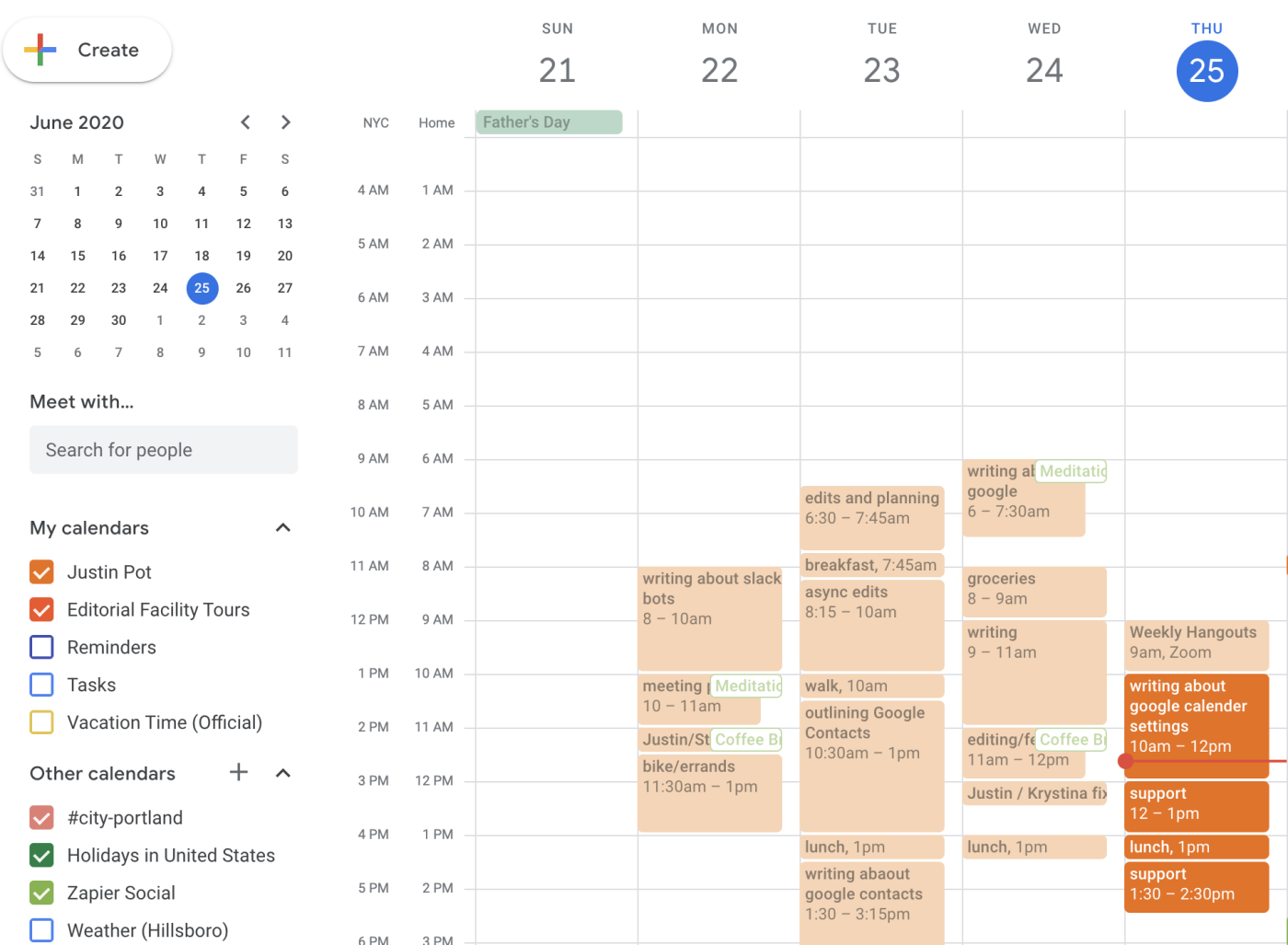Faded past events in Google Calendar