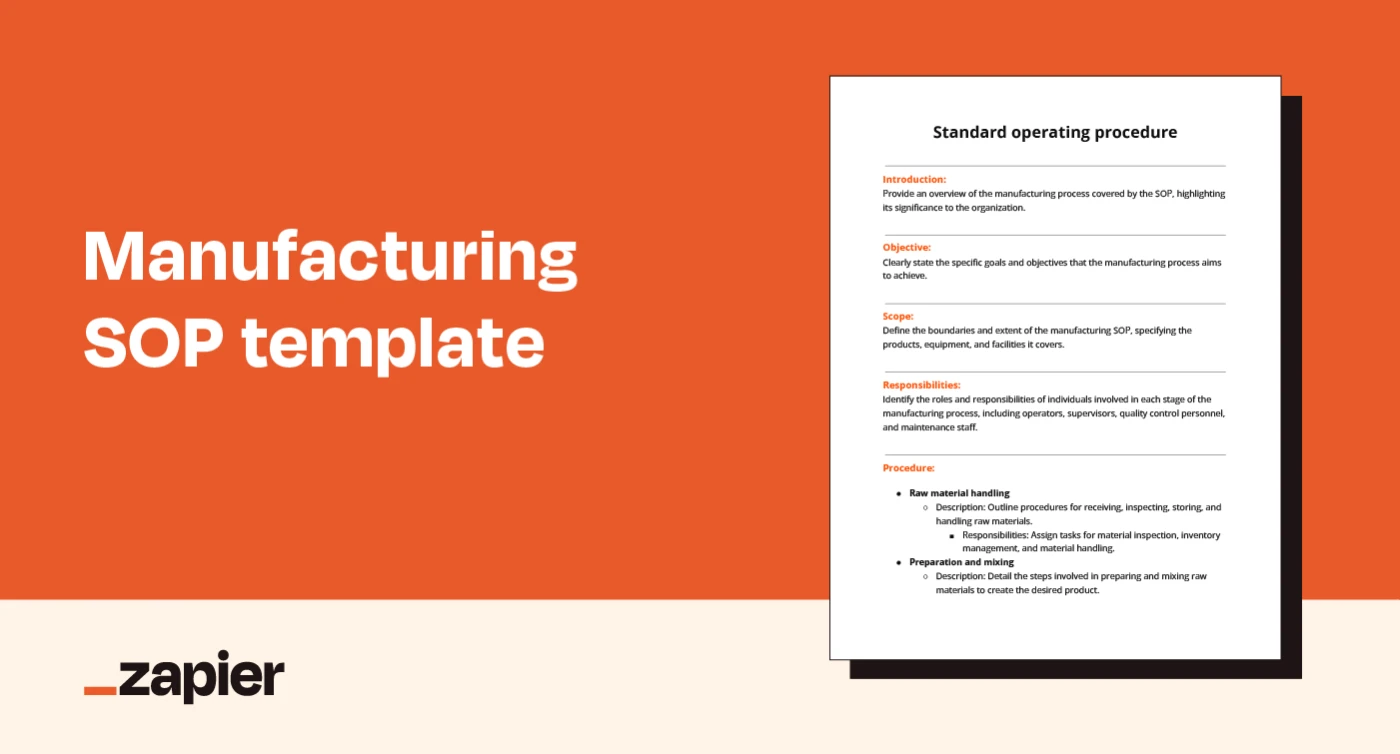 Image of Zapier's manufacturing SOP template on an orange background
