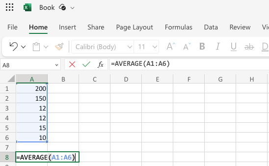 Screenshot of Excel formula with only a function