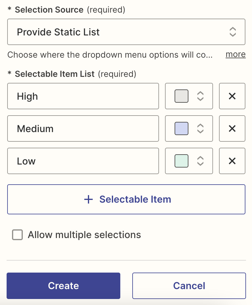Screenshot of static list