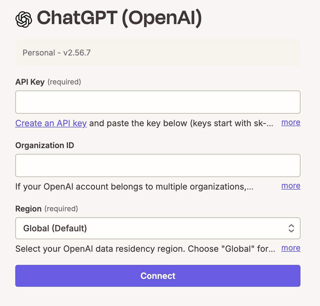 API キー要求ウィンドウのスクリーンショット