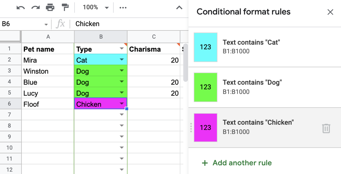 Setting up more conditional formatting rules