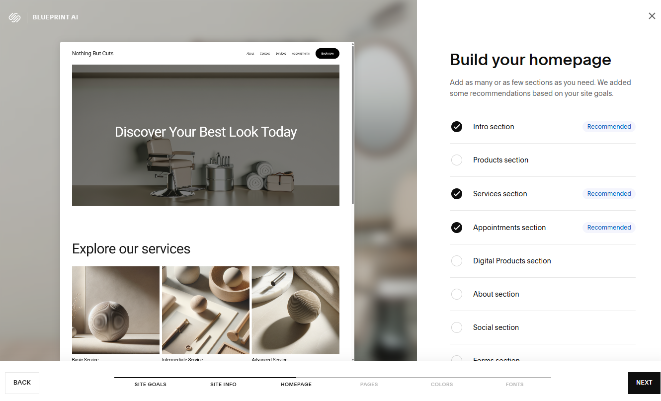 Squarespace's AI site builder