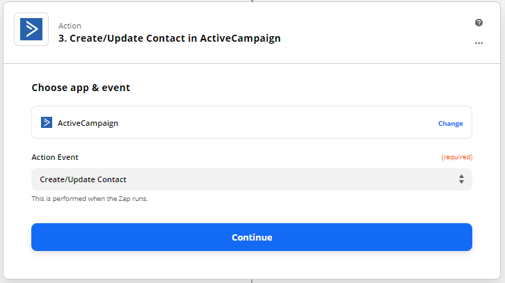 Zap set-up: Create/Update contact in ActiveCampaign