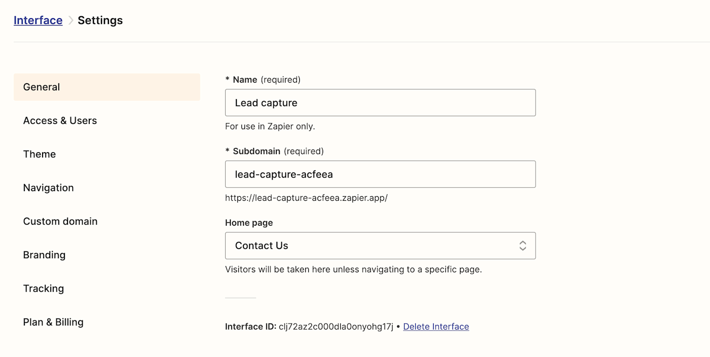 Screenshot of advanced settings in lead capture form