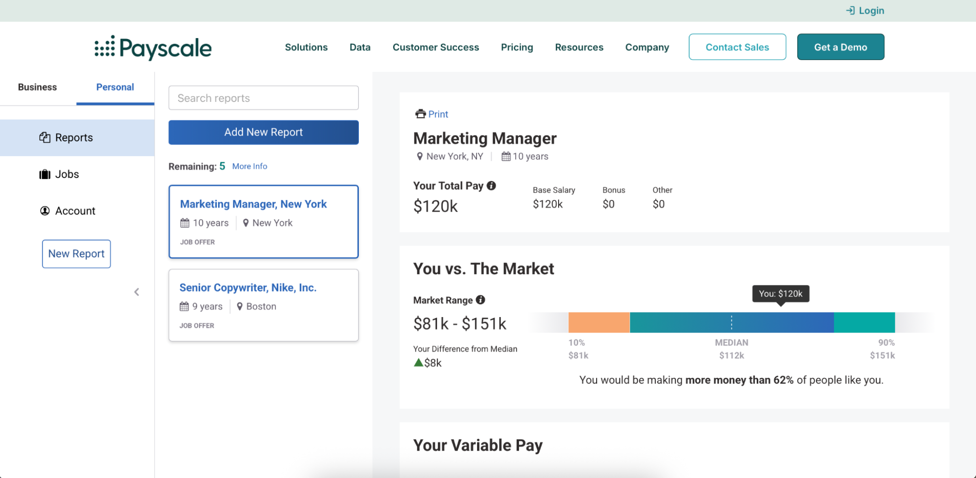 Payscale salary match