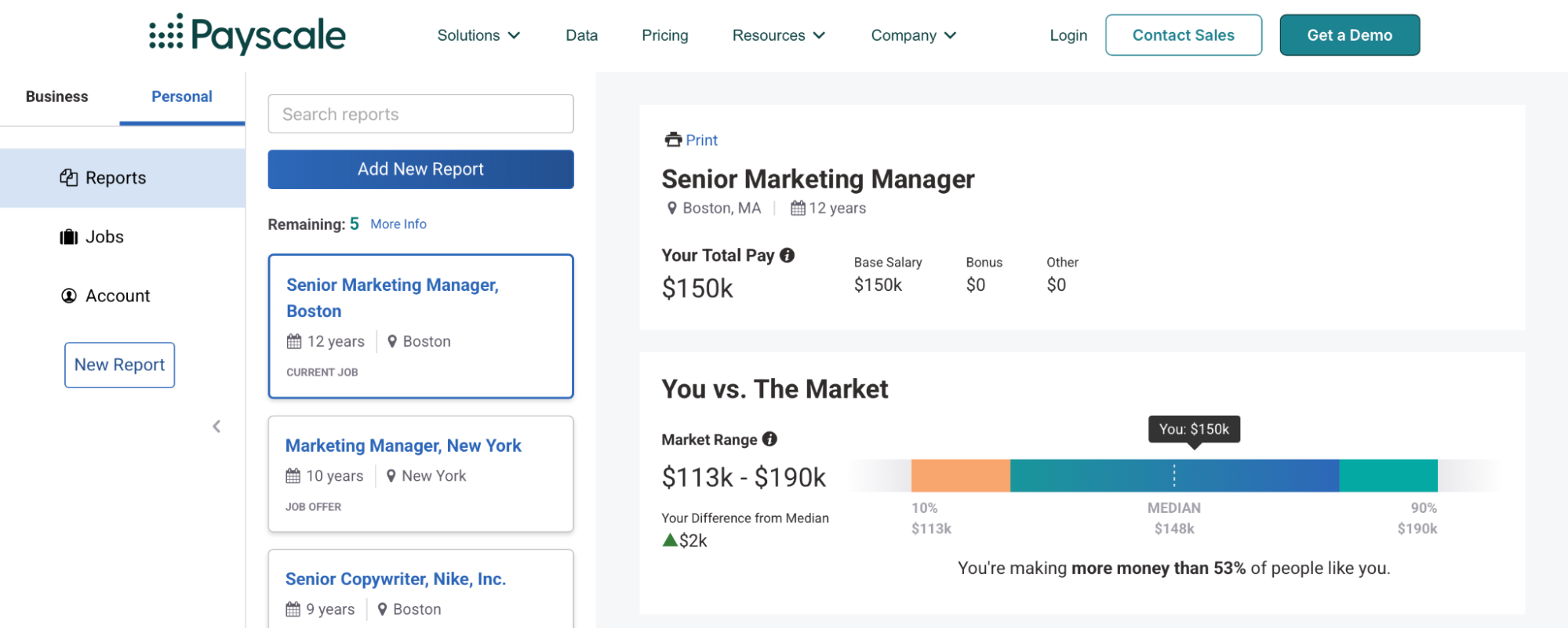 Payscale salary match