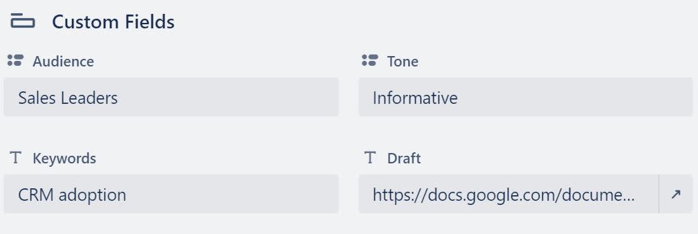 A link to the Google Doc with the blog post has been added to the Draft field in Trello.