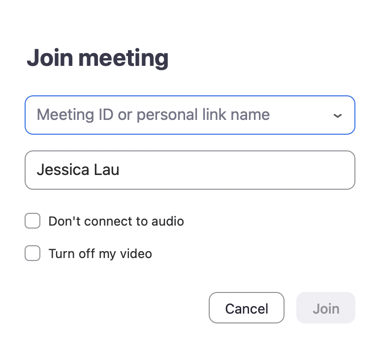 Join Zoom meeting pop-up with a field to enter a meeting ID.