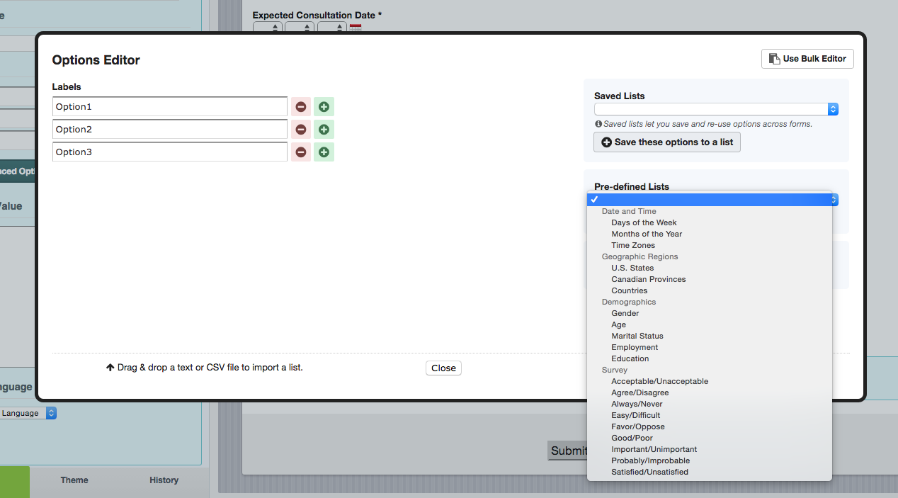 Formstack Predefined Choices example