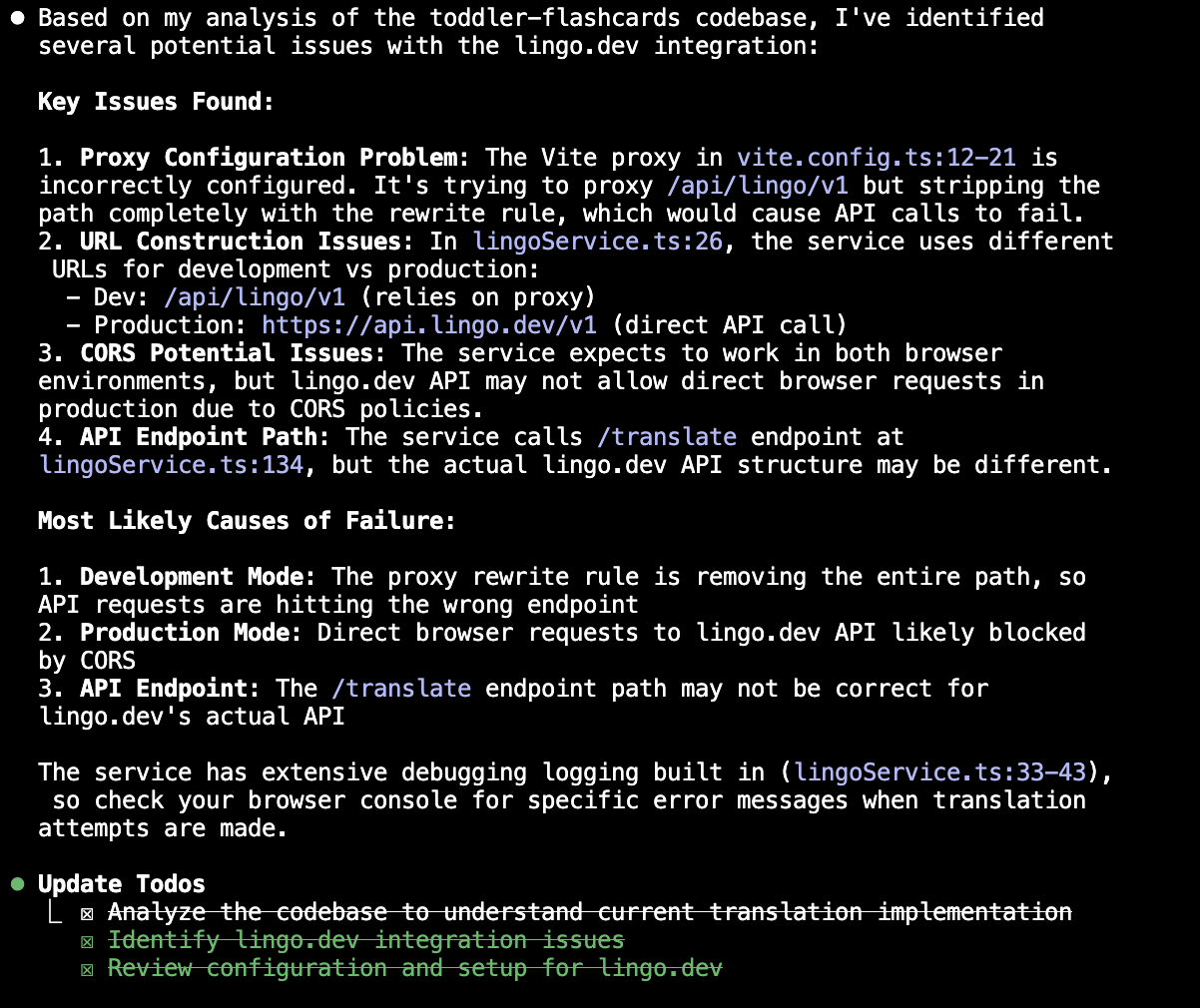 Claude Code debugging a project
