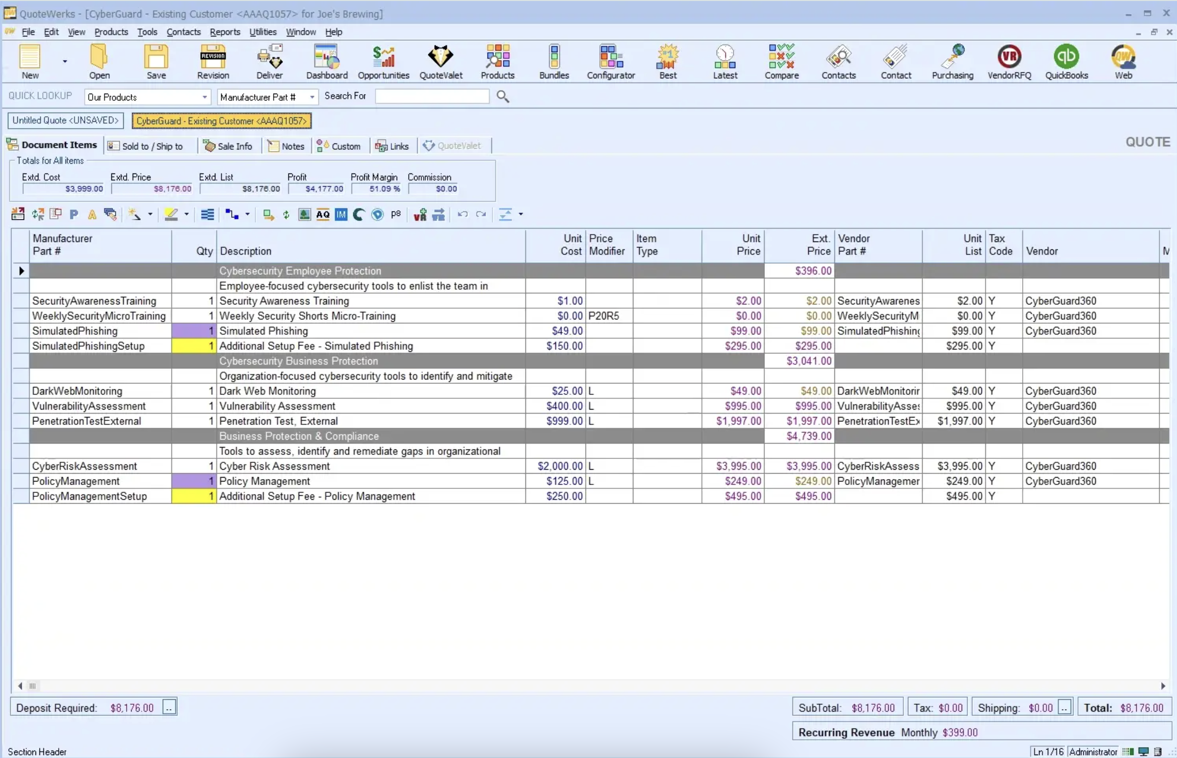 A screenshot of QuoteWerks, a CPQ software vendor.