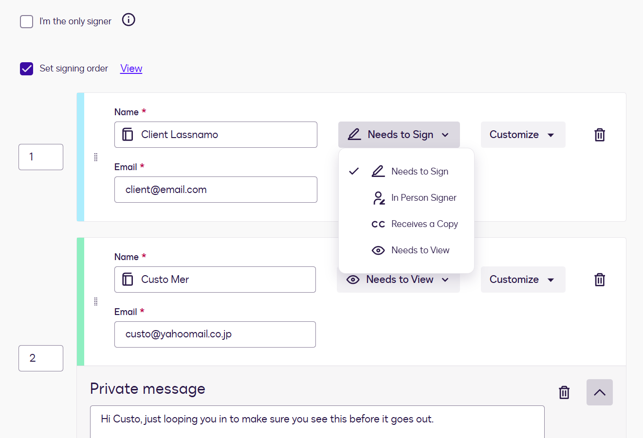 Signing settings in Docusign