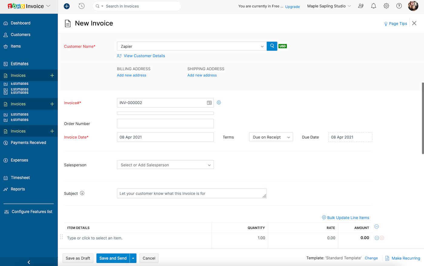 Automate workflows with Zoho Invoice.