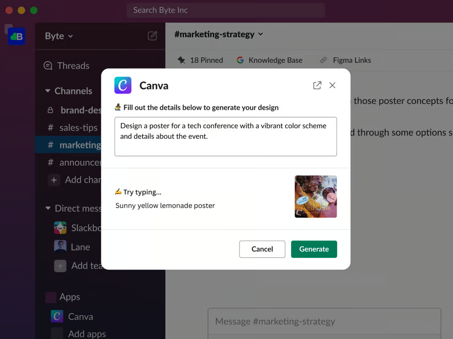 The Canva Slack app