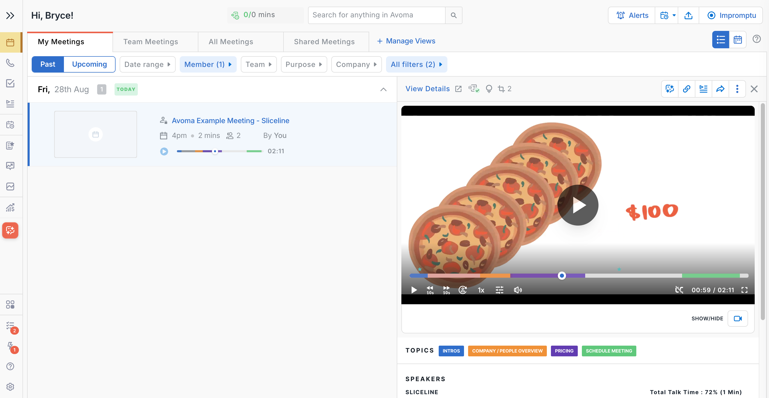 Screenshot of Avoma interface