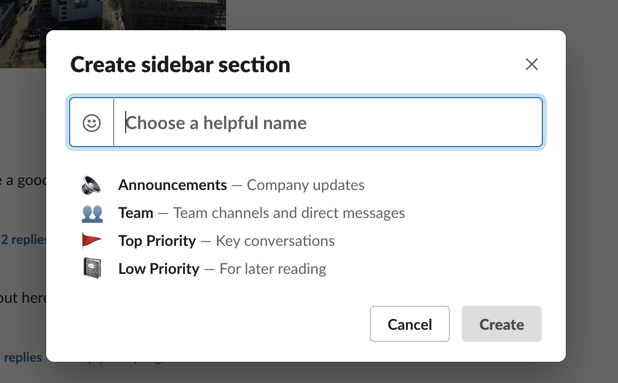 Name your sidebar section in Slack