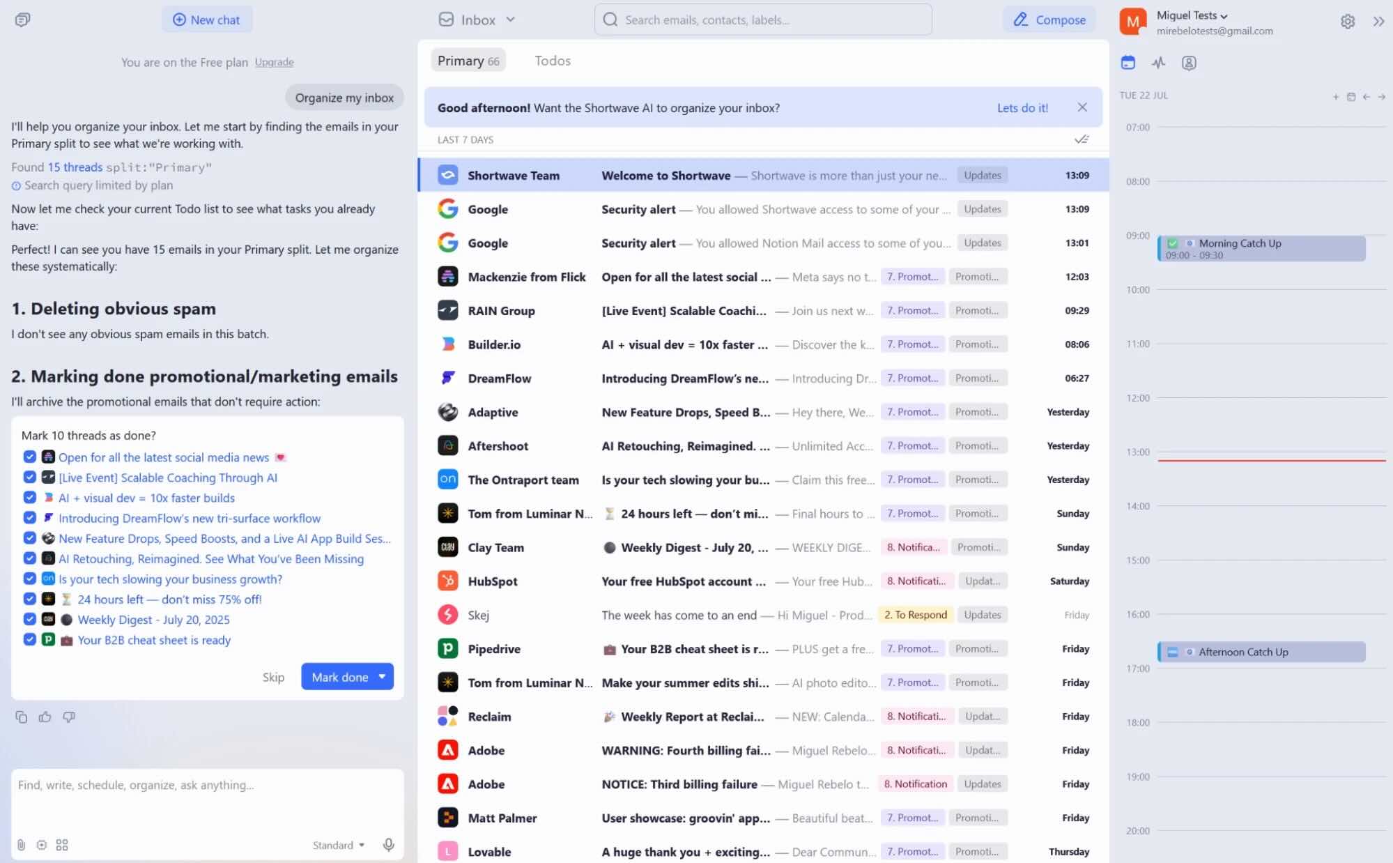 Shortwave, our pick for the best Gmail alternative for AI-powered features